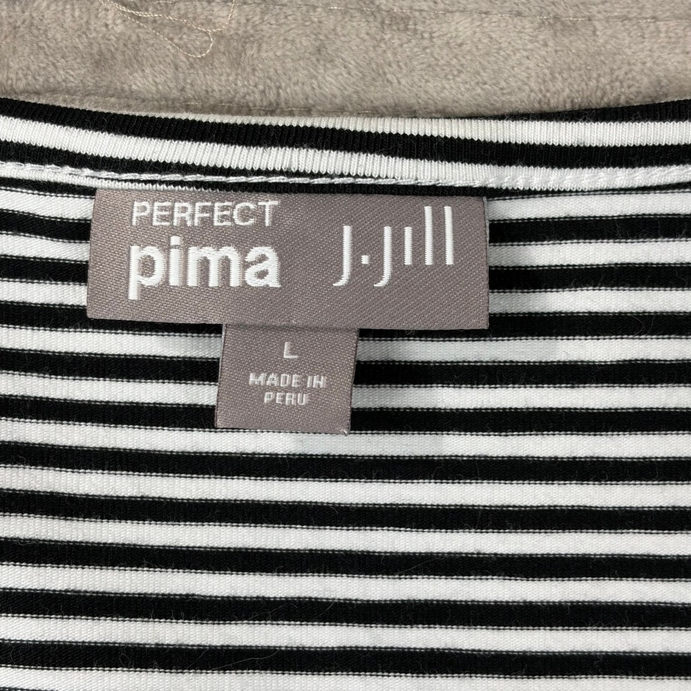 J. Jill‎ Perfect Pima Black White Striped Roll Tab Sleeve Dress Large 1348511